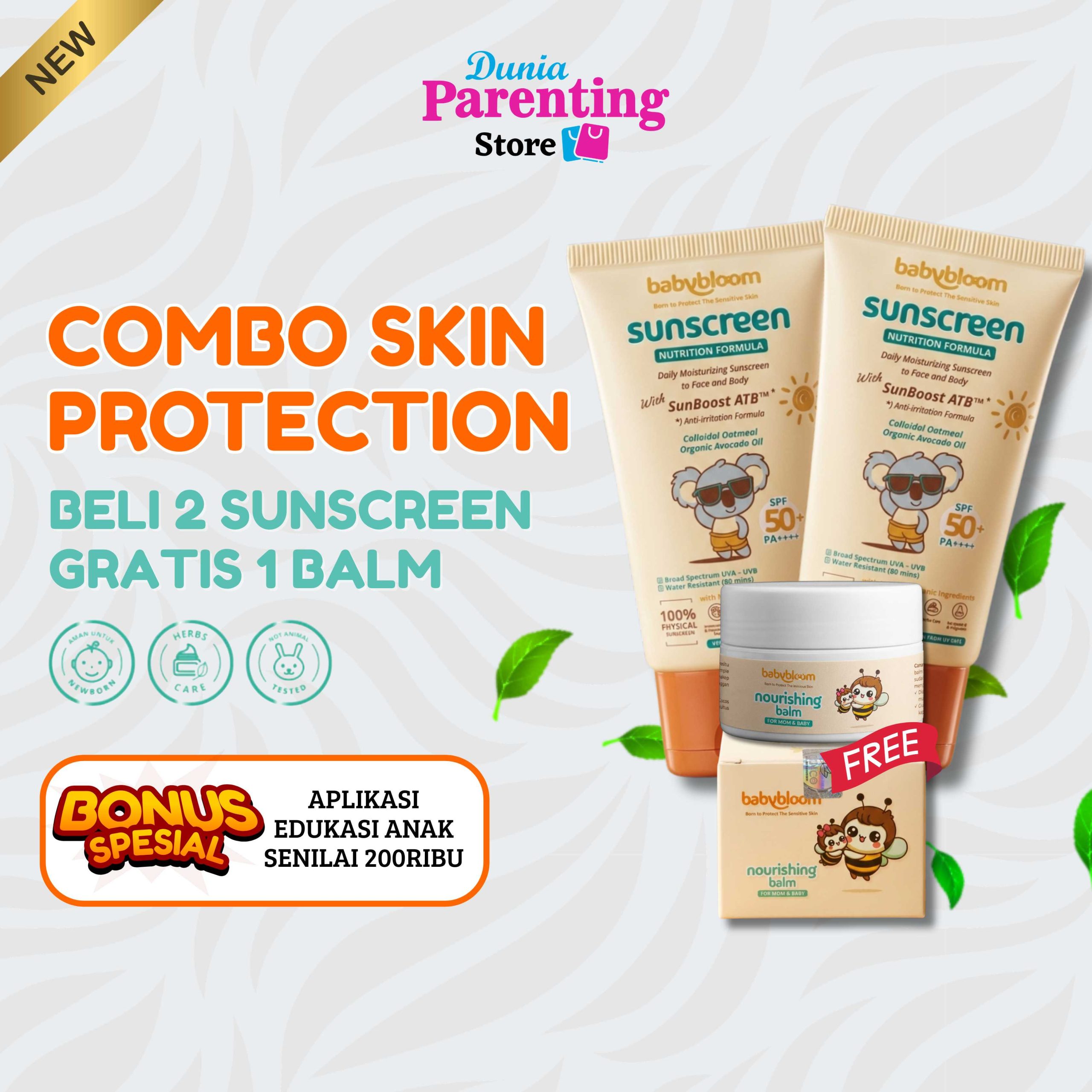 BabyBloom Physical Sunscreen Anak & Bayi SPF 50+ (PA++++) Buy 2 FREE Nourishing Balm for sensitive-skin