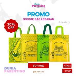 HARGA PERLUSIN - GOODIE BAG IDUL FITRI 30X40X10 | 38x45x10 TAS KANTONG BINGKISAN LEBARAN | Tas Kain  / bahan Spunbond Harga Terjangkau Per Lusin - Hijau - Kuning Tas Belanja Tas Hajatan Totebag MOTIF